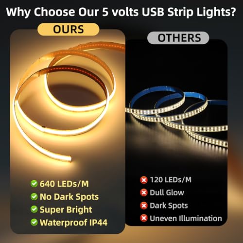 Image of 5V USB LED Strip Light 3.28ft Under Cabinet Tape Lights 1m Dimmable COB LED Lights 640LEDs 6000K White Cuttable LED Light Strip for Bedroom Sewing Machine DIY Lighting TV Backlight