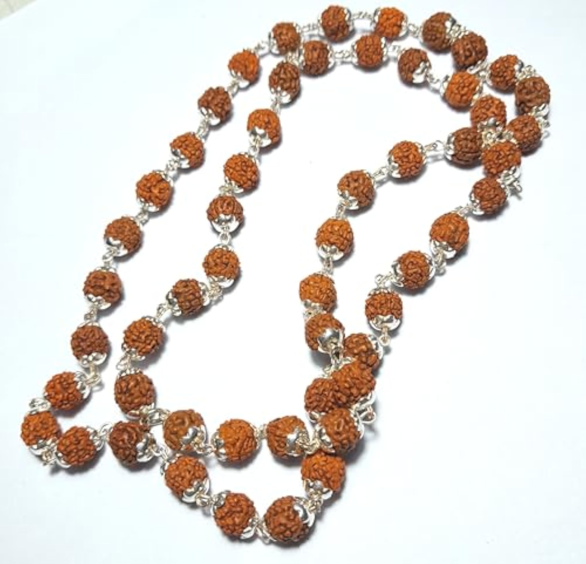 5 Mukhi Natural Rudraksha Mala, 92.5 Silver