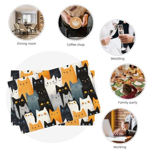 Sets de table anti-tache et chaleur chat multicolore en lin - 8