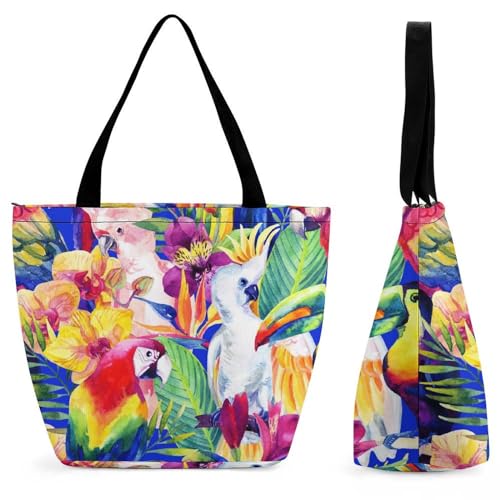 Sac de shopping pour voyage fleur perroquet grand sac à main épaule pour femme