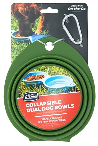 Collapsible Silicone Pet Travel Bowl - 2 in 1 Expandable Pet Feeding and Watering Dish with Carabiner for Walking, Camping, Hiking, Traveling