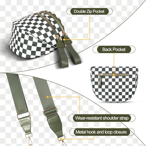 CorviaMom Crossbody Bag for Women, Checkered/Solid Adjust Waterproof Bum Bag for Women Travel and Everyday4