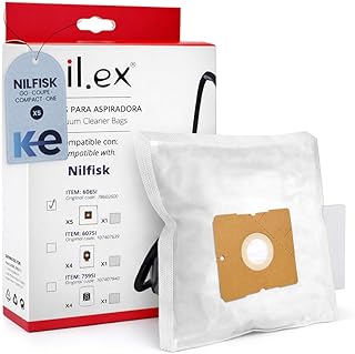 5 Bolsas Aspirador Nilfisk Compatibles con Aspiradora Nilfisk One, Compact, Coupé, Go | 1 Filtro de Corte Incluido