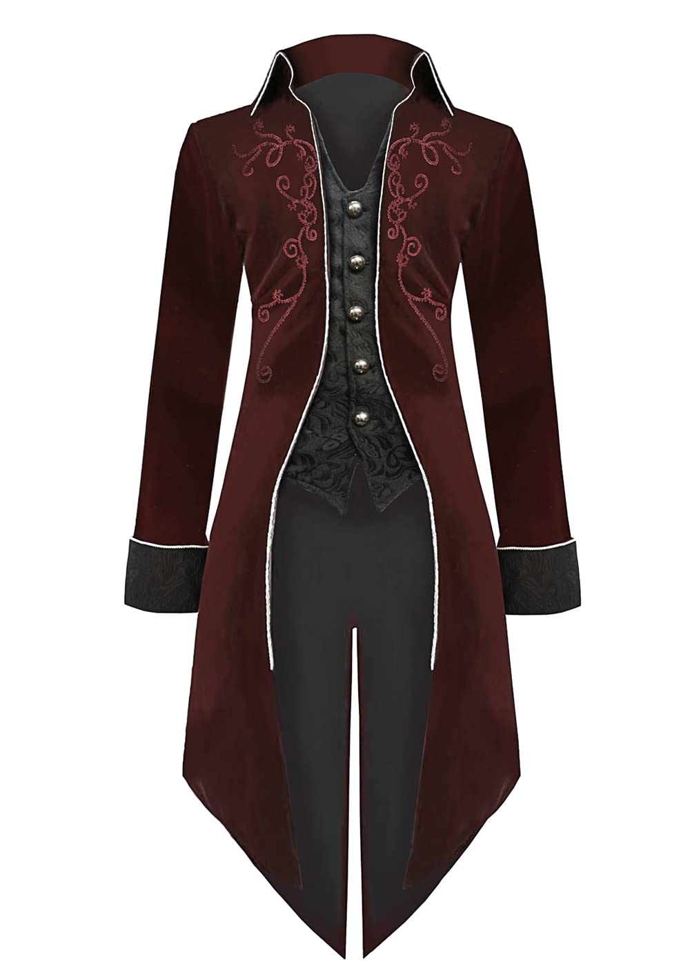 Sangdut Men's Red ’S Medieval Steampunk Tailcoat Jacket, Victorian Renaissance Gothic Retro Embroidery Coat Halloween Party Cosplay Pirate Vampire Costumes For Adult (, Xxl)