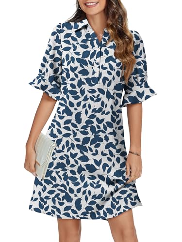 Image of FENSACE Womens Casual Shirt Dress Ruffle Sleeve Button Down Shift Summer Dresses with Pockets