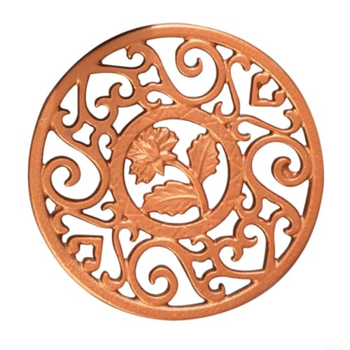 Salvamanteles resistente al calor, tapete redondo de hierro tallado con base antideslizante, elegante diseño negro y dorado para platos calientes, teteras, cazuelas, encimeras de cocina (dorado)