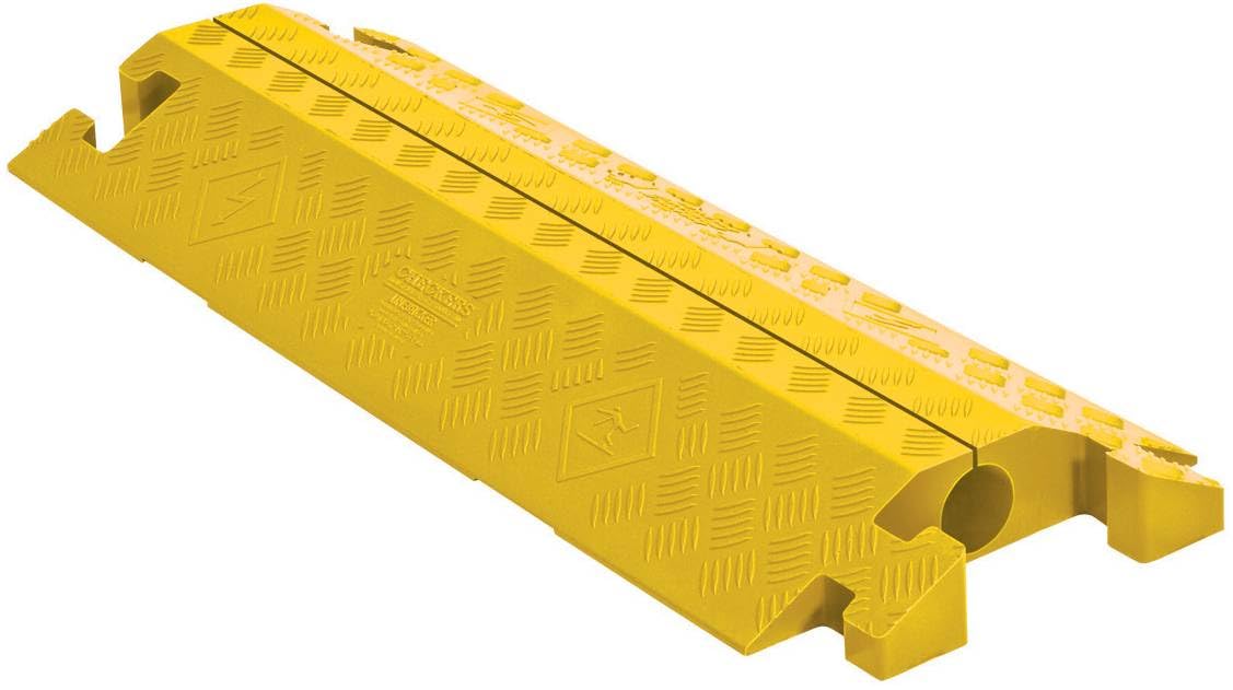 Checkers 1 Channel Industrial Drive Over Cable Protector, Drop in for 2.25" Lines, 23k/Axle Load Capacity Hose and Cable Ramp for Heavy Duty Equipment, Made in The USA, Yellow, CP1X225-GP-Y
