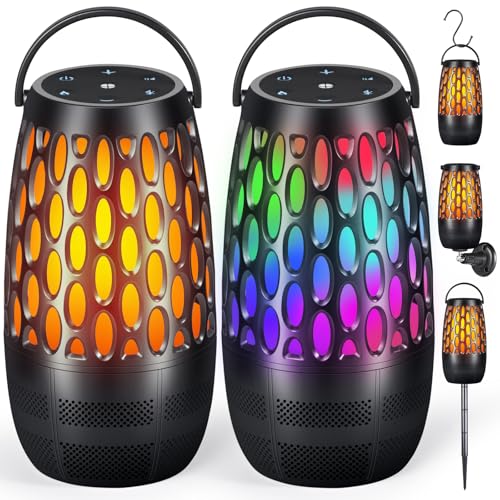 Upgraded Outdoor Speakers with Flame & RGB Lights, 10W HD Stereo, Bluetooth 5.3 Auto-Pairing,...