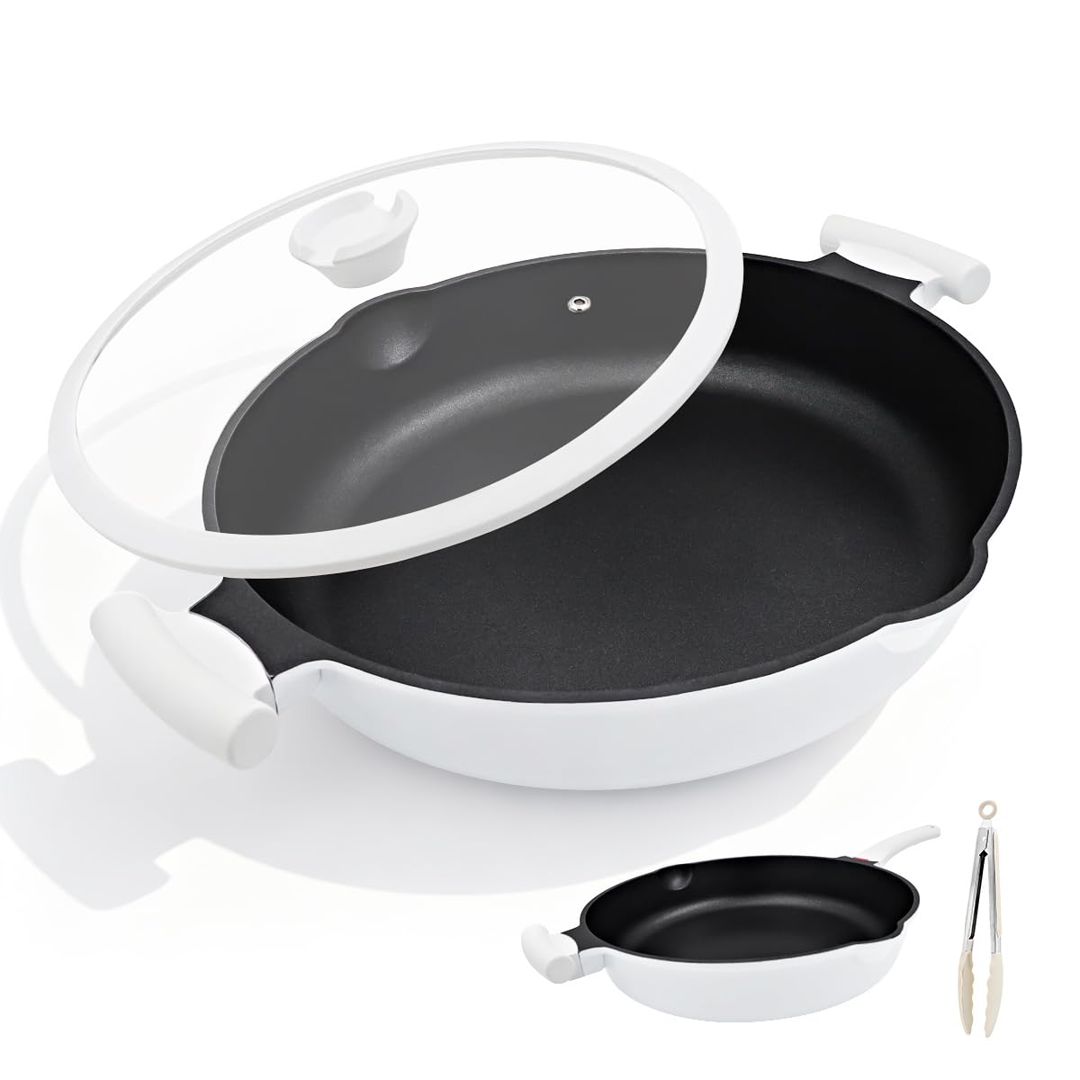 Bobikuke Large Frying Pan Skillet With Lid, 14 Inch