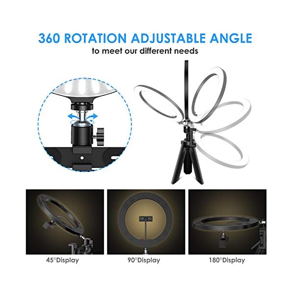 VOCUTE Selfie Ringlicht Stativ mit 3 Handyhalter & Fernbedienung, 10.2" Selfie Ringleuchte, 3 Farbe Kaltes Warmes Licht, 10 Helligkeitsstufen, Desktop Ringlicht für YouTube/TikTok/Live-Stream/Makeup – Bild 4