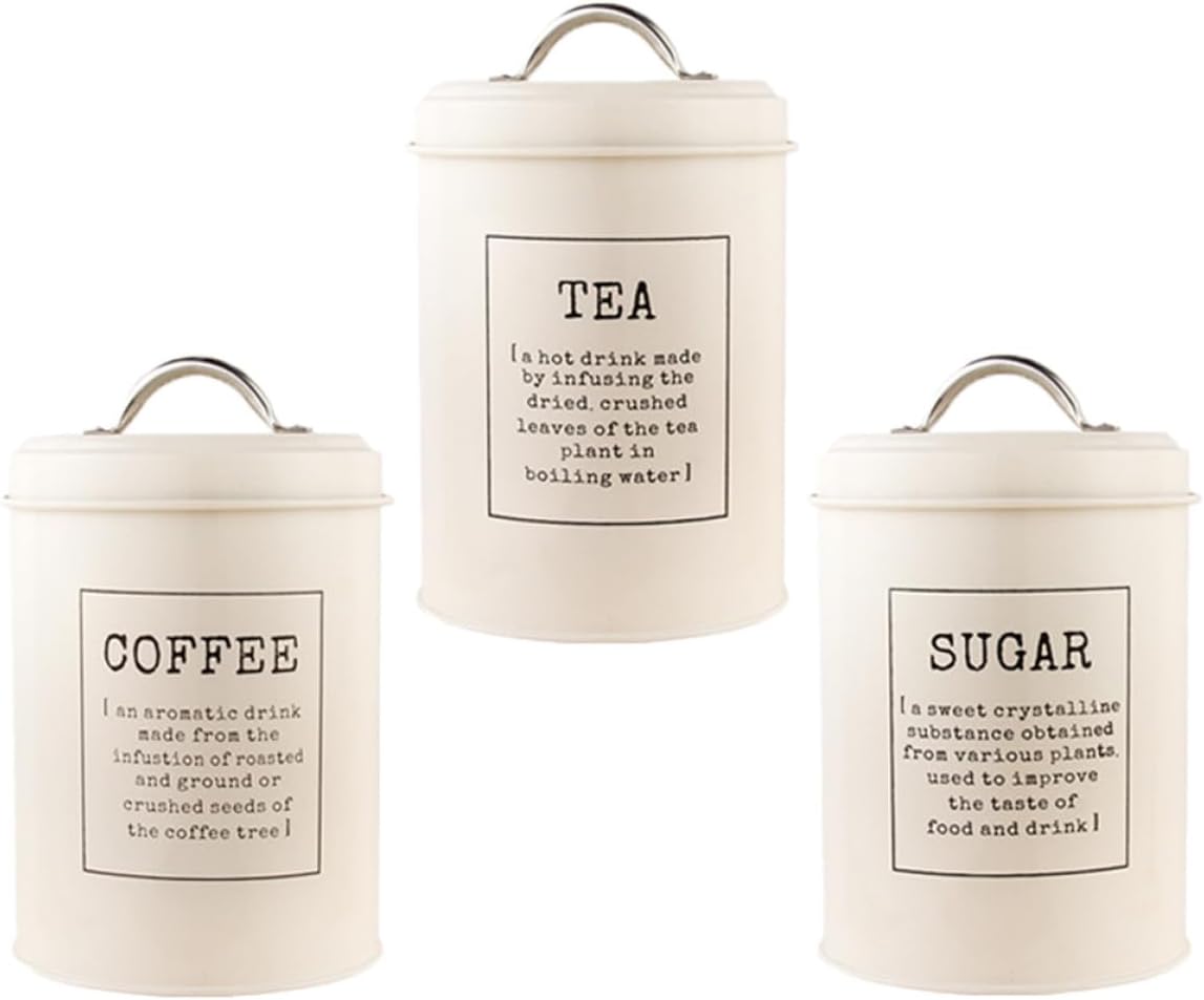 3pcs Nordic Style Food Storage Canisters Set, White Iron Tea Leaf Canister, Coffee Beans Jar, and Sugar Storage Jar with Lid for Kitchen Organization Random Style