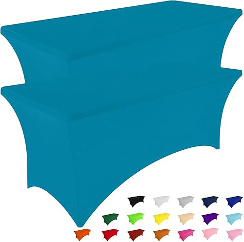 Miniatura 32 de Smiry Paquete de 2 manteles de elastano de 6 pies, manteles elásticos ajustables extensibles, lavables y sin arrugas, cubiertas rectangulares de