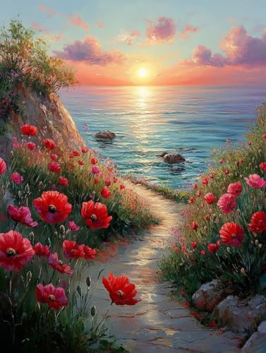 Diamond Painting Adulte Coucher de Soleil Fleur 80x100cm m-236