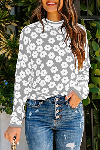 Image of PRETTYGARDEN Women's Knit Floral Print Sweater Crewneck Long Sleeve Lightweight Pullover Sweatshirt