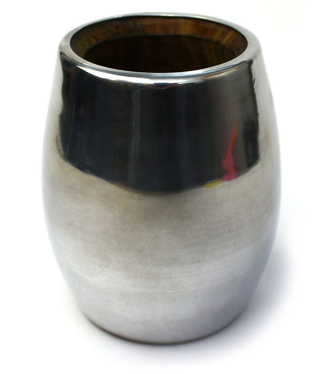 Mate-Tee Accessories Set | Realizzato a mano tazza da tè Palo Santo completamente rivestito in metallo | cannuccia in acciaio inossidabile Bombilla per tè Mate 15,5 cm | pad in sughero | Set per yerba
