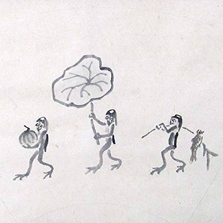 【河童の河太郎図】衣川雅善 724 共箱 カッパ 美術院々友 掛け軸　肉筆 河童の河太郎図】衣川雅善 724 共箱 カッパ 美術院々友 掛け軸