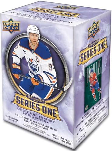 2025 2026 Upper Deck Series One Hockey Unopened Blaster Box of Packs with a Young Guns Rookie Card, an OPC Glossy Card, an Encore Insert and Green Dazzler Card Plus - View 3