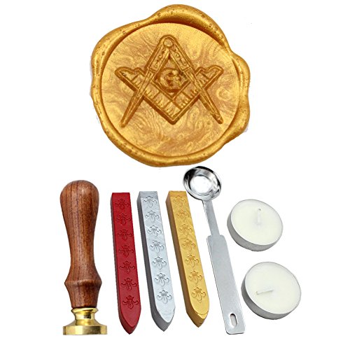 FQL Freemasonry Vintage Rosewood Wax Seal Stamp Set with Gold Red Silver Sticks