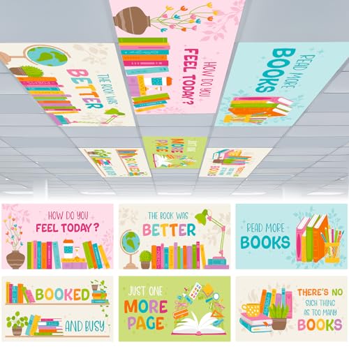 Image of VIHOSE 6 Pcs Fluorescent Light Covers for Ceiling Lights Classroom Magnetic Light Covers Classroom Filters Office School Drop Ceiling, 4 x 2 ft(Read Book)