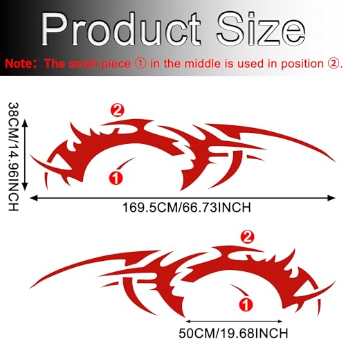 Image of TOMALL 2Pcs 66'' Flame Graphics Stickers Car Body Side Skirt Decals Racing Sports Stripe Decals for Car Universal Vinyl Waterproof Large Decal Decoration for Truck Off-Road Vehicles Accessories (Red)