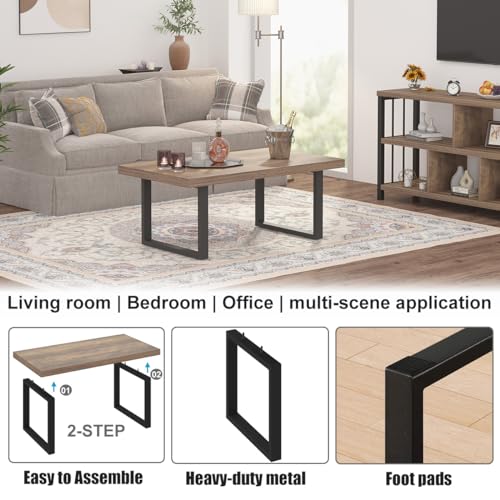 IBF Farmhouse Coffee Table, Modern Simple Wood Coffee Table for Living Room, Industrial Minimalist Rectangle Center Table, Wood and Metal Tea Coffee Table for Home Office Bedroom, Rustic Oak, 39 inch