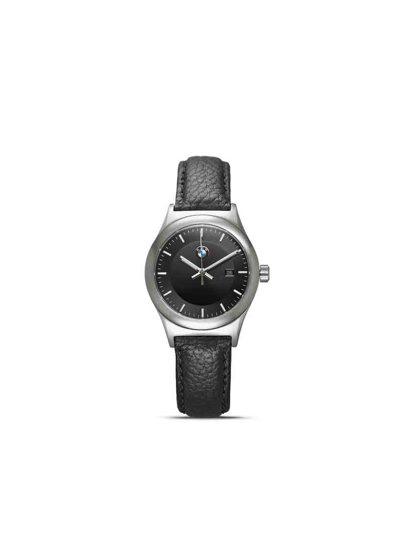 BMW Klassische Damen-Armbanduhr aus echtem Leder, Schwarz 