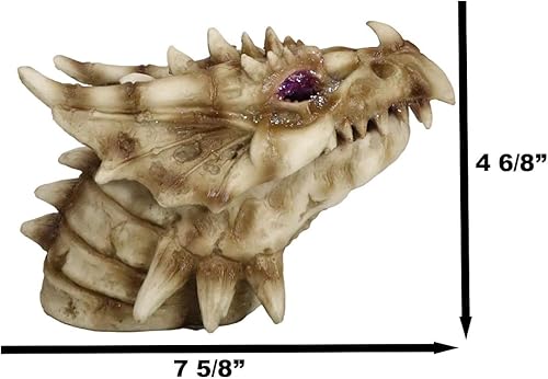 Miniatura 2 de Ebros Gift Esqueleto medieval gótico de cabeza de dragón fósil antiguo con geoda falsa granate, rocas, ojos, quemador de incienso o como caja