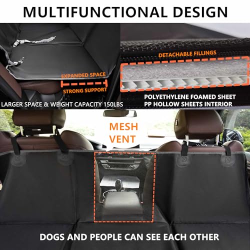 BORKIN Back Seat Extender for Dogs, Hard Bottom Dog Car Seat Cover with AC mesh Vent, Waterproof Dog Backseat Cover for Car, Foldable Dog Hammock for Car Travel BORKIN Back Seat Extender for Dogs, Hard Bottom Dog Car Seat Cover with AC mesh Vent, Waterproof Dog Backseat Cover for Car, Foldable Dog Hammock for Car Travel