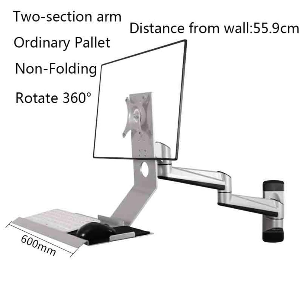 Braccio Monitor Supporto for Monitor Non Pieghevole con Braccio a Due sezioni e Vassoio Semplice, Argento, Schermo Singolo Supporto Monitor