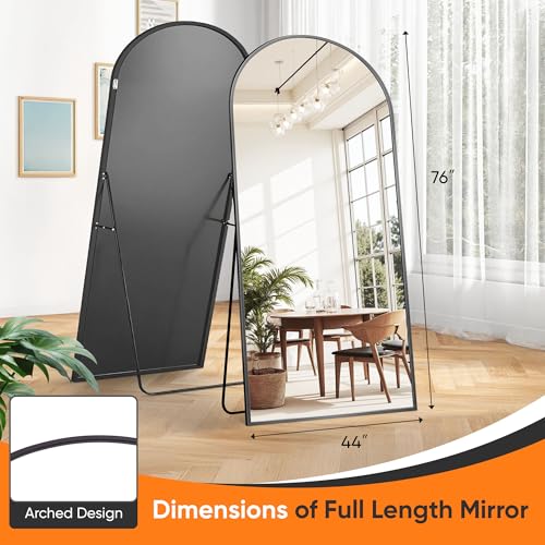 Suidia Arched Full Length Mirror, 76"x44" Floor Mirror Freestanding, Floor Standing Full Body Mirror with Stand for Bedroom, Hanging Mounted for Living Room Cloakroom, Black