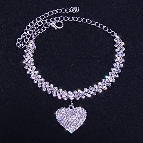 Image of Fesciory Heart Rhinestone Ankle Bracelets for Women, Adjustable Silver Plated Shiny Tennis Anklets, Twinkle Cubic Zircon Imitation Diamond Anklet Foot Chain Jewelry Gifts