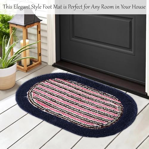 Image of Urbane Home Pack of 3 Water Absorbing Bathroom Mat | Oval Anti-Slip Door Foot Mats for Home Decor & Kitchen Floor Perdan | Lining Design -Blue