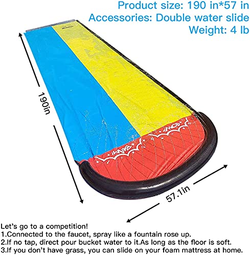 Slip and Slide for Kids Water Slide - 15.75ft Lawn Water Slides for Kids Backyard with 2 Crash Pad and Kids Sprinkler for Kids Outdoor Play, Outdoor Water Toys for Kids Waterslide, Slip and Slide