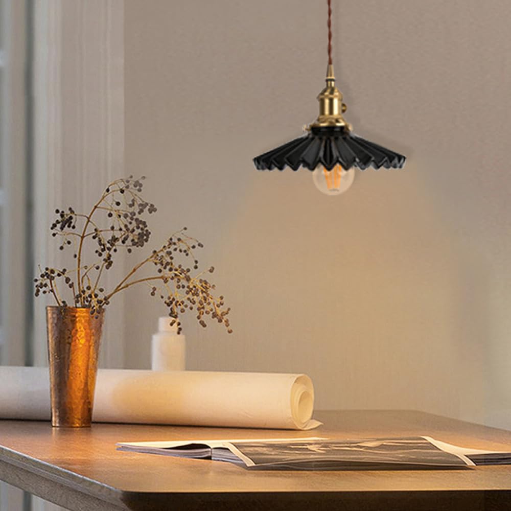 ISCBAFYX wisząca z pojedynczą głowicą E27 do montażu podtynkowego, plisowany ceramiczny abażur żyrandola, oprawa sufitowa w stylu nordyckim minimalistycznym, wisząca do baru, kawiarni
