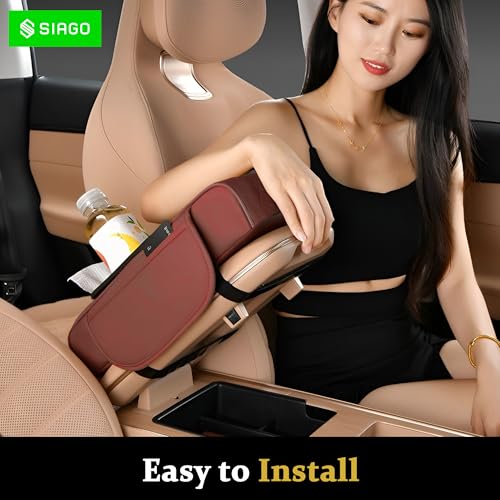 Image of SIAGO SIA399 Premium Car Armrest Cover | 5-in-1 Center Console Organizer with Cup Holder, Phone Slot, & Storage Bags | Anti-Slip PU Leather Cushion for Sedans & SUVs (Brown)