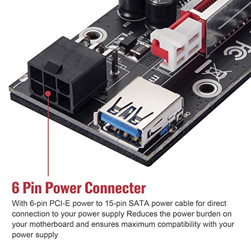 MZHOU PCI-E Riser 1X to 16X Riser Card - V009S-PLUS Tarjeta de Expansión - GPU Riser con 60cm Cable de extensión USB - PCIe Riser Card GPU Crypto Moneda Bitcoin Minería (V009S-PLUS 6 Paquete) - imagen 5