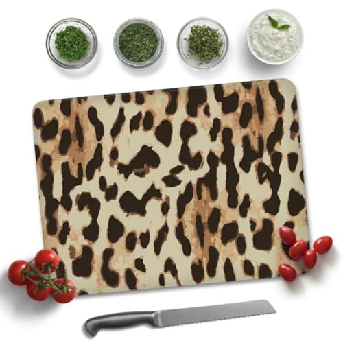 Leopard Tempered Glass Cutting Board, Large 16 x 12 Inch Non-Slip