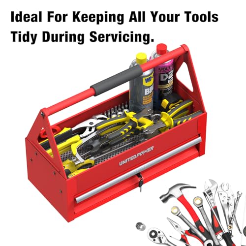UNITEDPOWER Handy Tool Box With 1 Drawer，Portable Metal Tote Tray with comfortable grip handle, Tool Organization for Household, Warehouse, Repair Shop, Red by UNITEDPOWER - Image 8