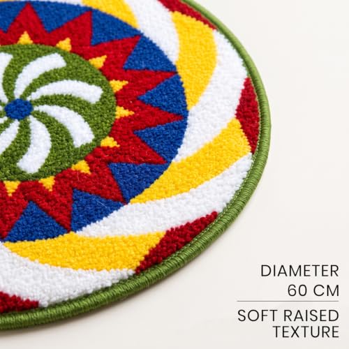 Image of VAS COLLECTIONS Decorative Round Rangoli Mat, Traditional Floral Rangoli Floor Decoration for Pooja Room, Festive Home Decor, Decorative Mat for Entrance, Living Room & Temple, 23 Inches - Starburst