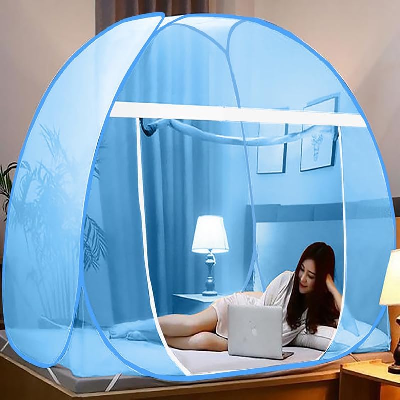 Image of Mosquito Net for Double Bed | King Size Foldable Machardani | 6.5 x 6.5 Feet Polyester 30GSM Strong Net |PVC Coated Corrosion Resistant Steel Wire