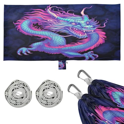 Haskirky Cute Dragon Camping Hammock, Single Portable Hammocks with Tree Straps & Attached Carry Bag, 330Lbs Capacity Perfect for Outside Indoor Hiking Beach Backpack Travel