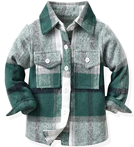 Kids Boys Plaid Flannel Shirts Long Sleeve Button Button Shacket Jacket Coats, Jacket# Green1, 4-5T = Tag 120