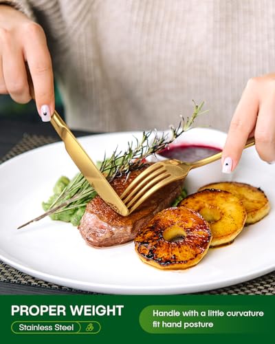 Image of PHILIPALA 65 Piece Gold Silverware Set with Serving Utensils, Stainless Steel Flatware Set for 12 Food Grade Novelty Cutlery Utensil Set Include Knife Fork Spoon Mirror Polished Dishwasher Safe