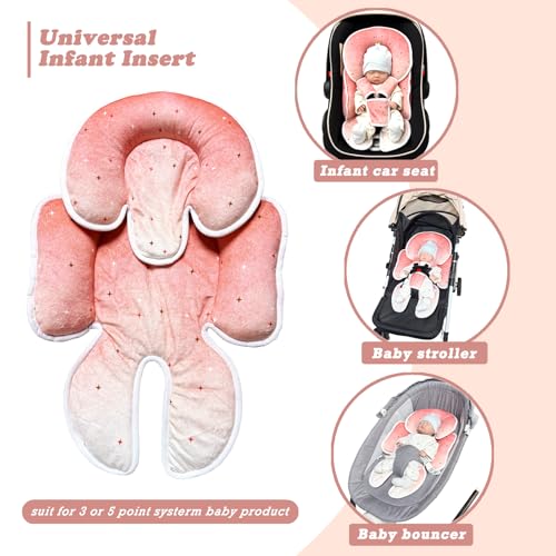 Image of Infant Car Seat Insert, Soft Baby Car Seat Head Body for Girl Boy, Reversible Baby Carriage Pad with Strap Covers Fit Car Seat, Stroller, Bouncer, Pink Star
