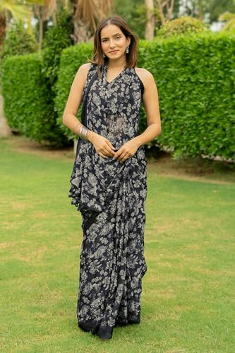 Image of MIRCHI FASHION Women Saree Floral Printed Chiffon | Breathable Lightweight Summer Sari for Office and Daily Use with Unstitched Blouse (Available in 20 Styles)