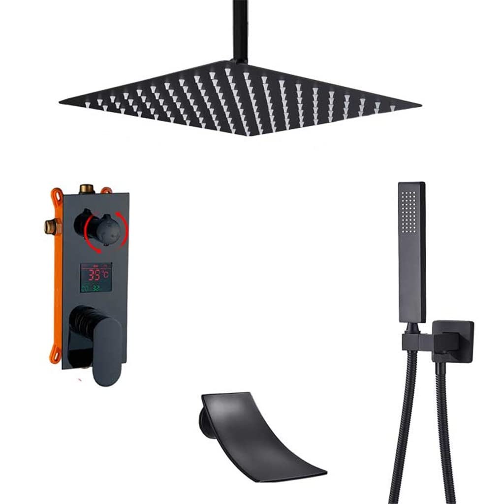 Rubinetto per Doccia da Bagno in Argento a Cascata, Set di rubinetti per Doccia digitali, Display Digitale per Doccia a Pioggia, Rubinetto Miscelatore (D 8 inch)