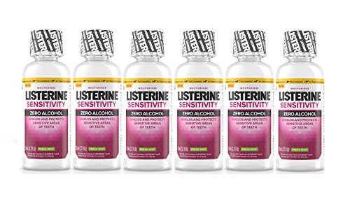 Listerine Sensitivity Mouthwash, Zero Alcohol Mouth Rinse, Fresh Mint, Travel Size 3.2 Ounces (95ml) - Pack of 6