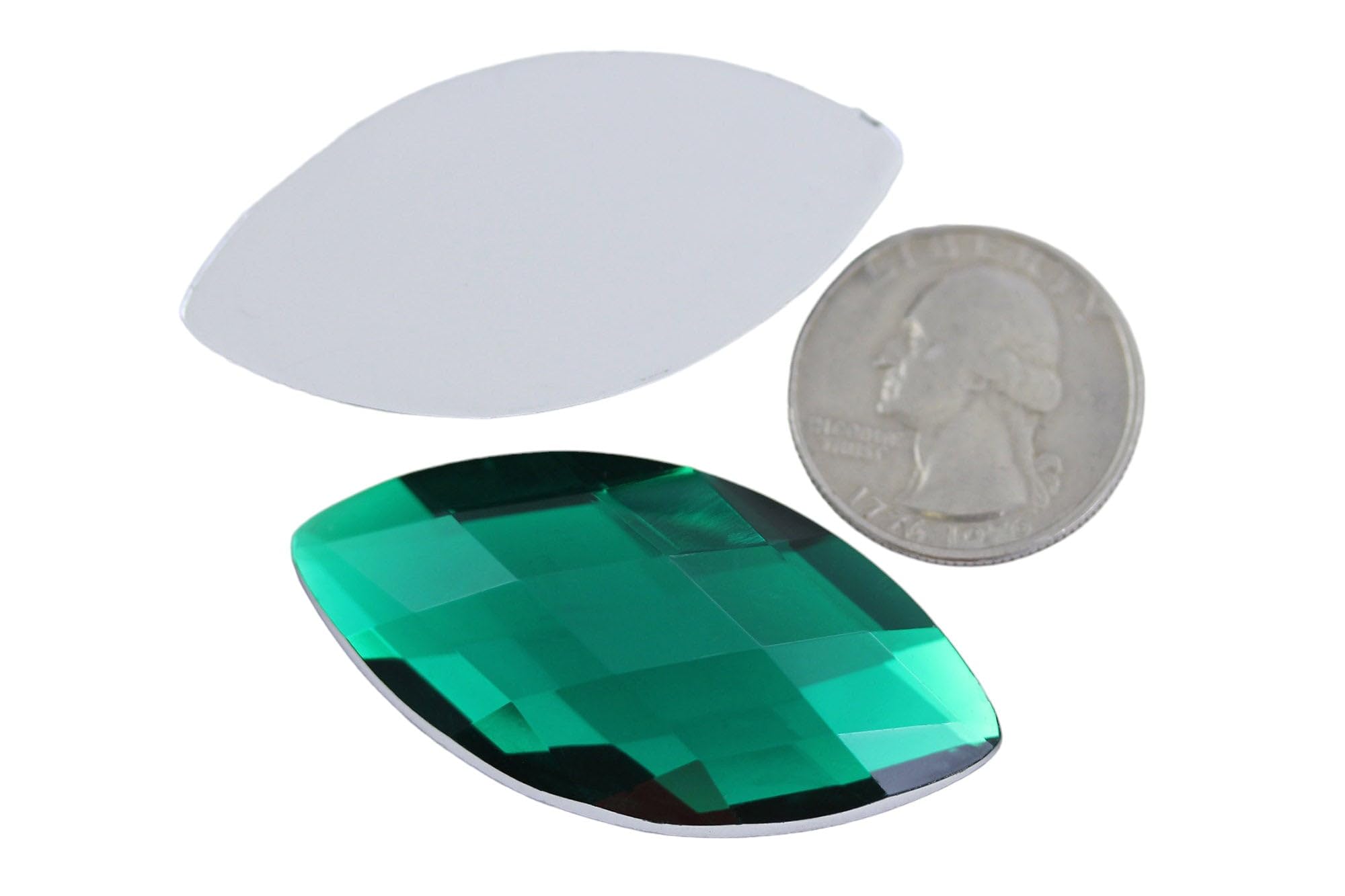 Allstarco Green Emerald H106 50X25mm Large Flat Back Navette Acrylic Rhinestones Large Cosplay Gems Marquise Embelishments Diy Crafts - 2 Pieces
