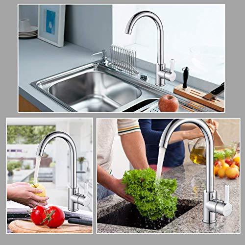 (3 Schläuche) Niederdruckarmatur, Einhebel Niederdruck Armatur Küche mit 360° Drehbar Auslauf für Küche & Waschbecken, Spültischarmatur für drucklose Boiler, Chrom - Image 4