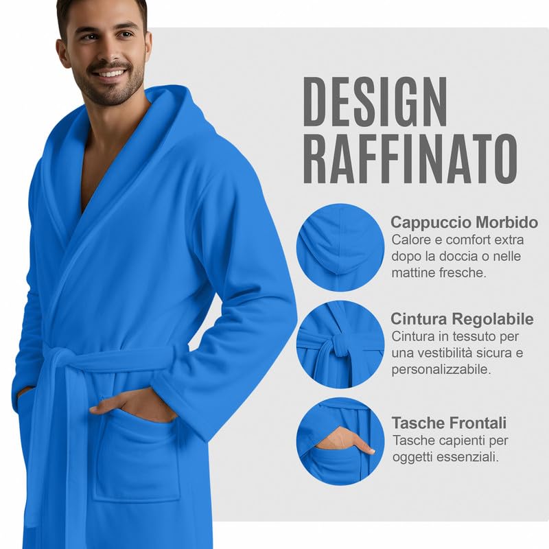 NARCISO - Accappatoio Uomo Donna Microfibra Economico con Tasche Cappuccio e Cintura, Ideale per Casa, Viaggio, Palestra, Tessuto Morbido e Comodo, Taglie dalla S alla XXL